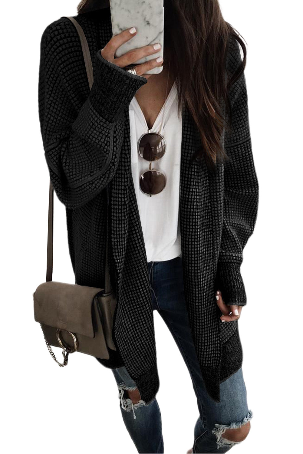 Pink Plaid Contrast Trim Casual Knit Long Cardigan*