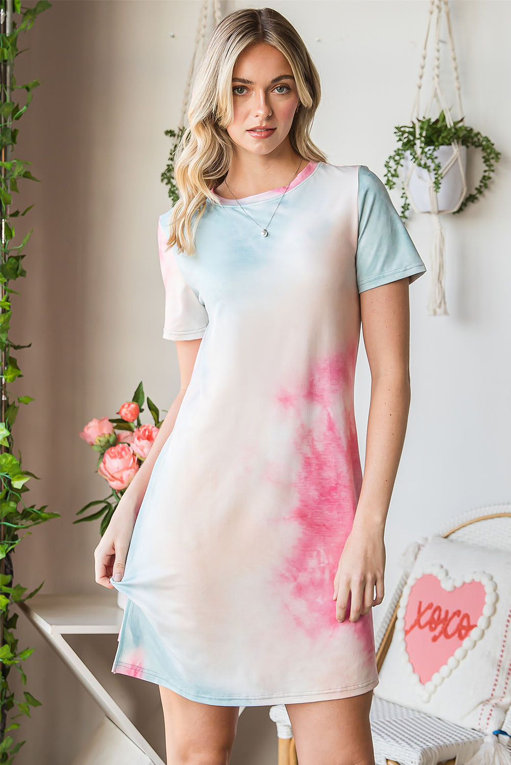 Multicolor Tie Dye Casual Short Sleeve T Shirt Dress *