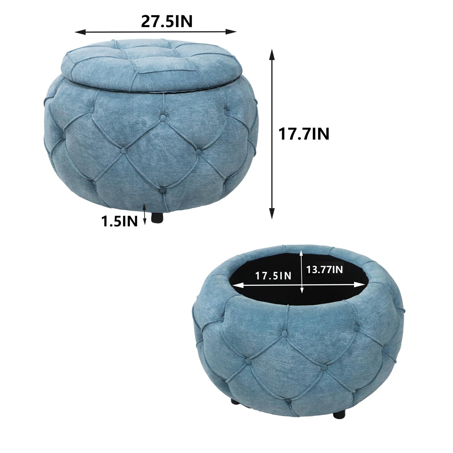 Large Button Tufted Woven Round Storage Footstool