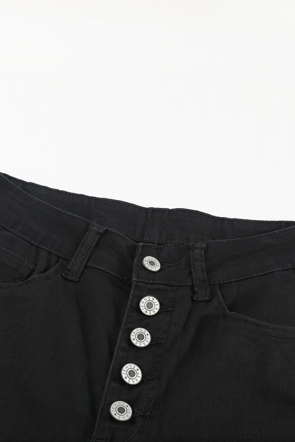 Buttons Frayed Cropped High Waisted Jeans *