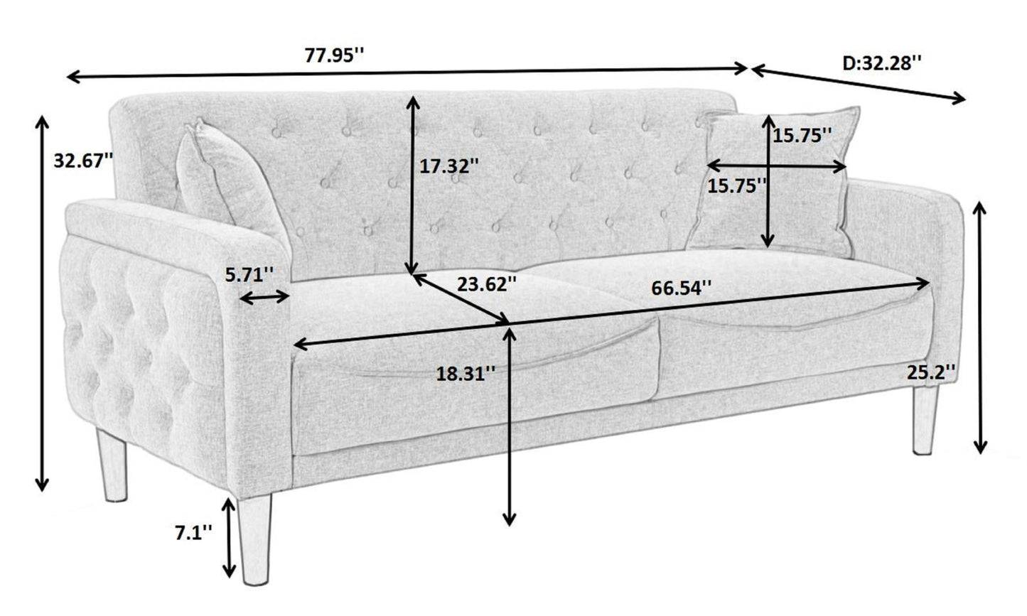 Modern Furniture Teddy Velvet Sofa 2 Pillows Beige Loveseat with Button Tufting