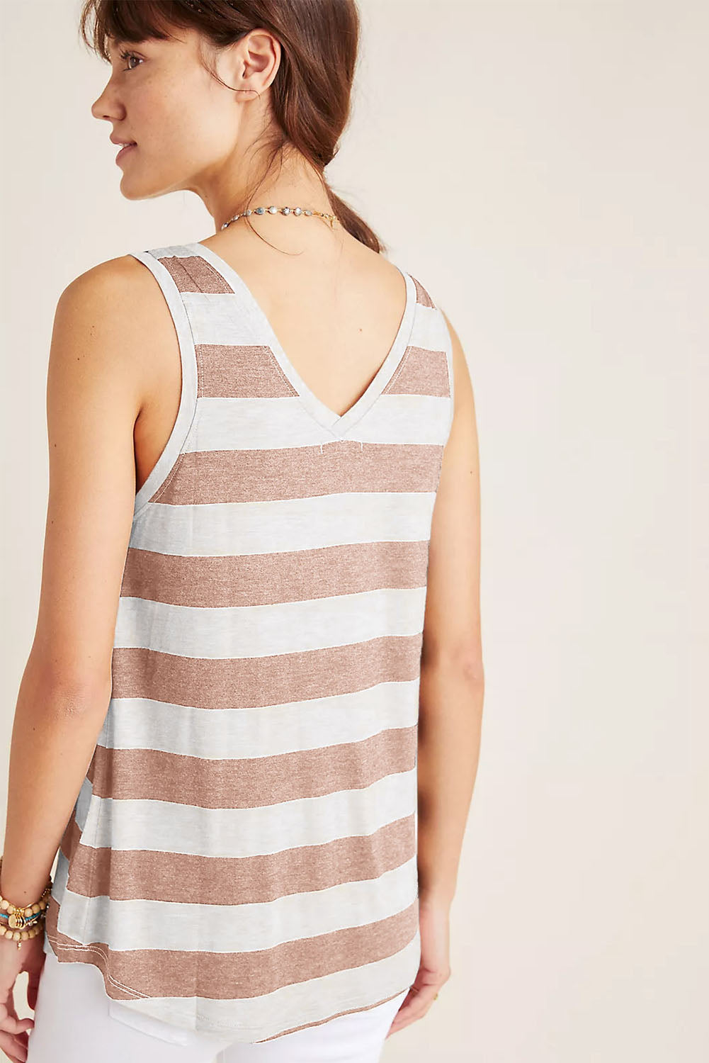 Striped Colorblock V Neck Casual Tank Top