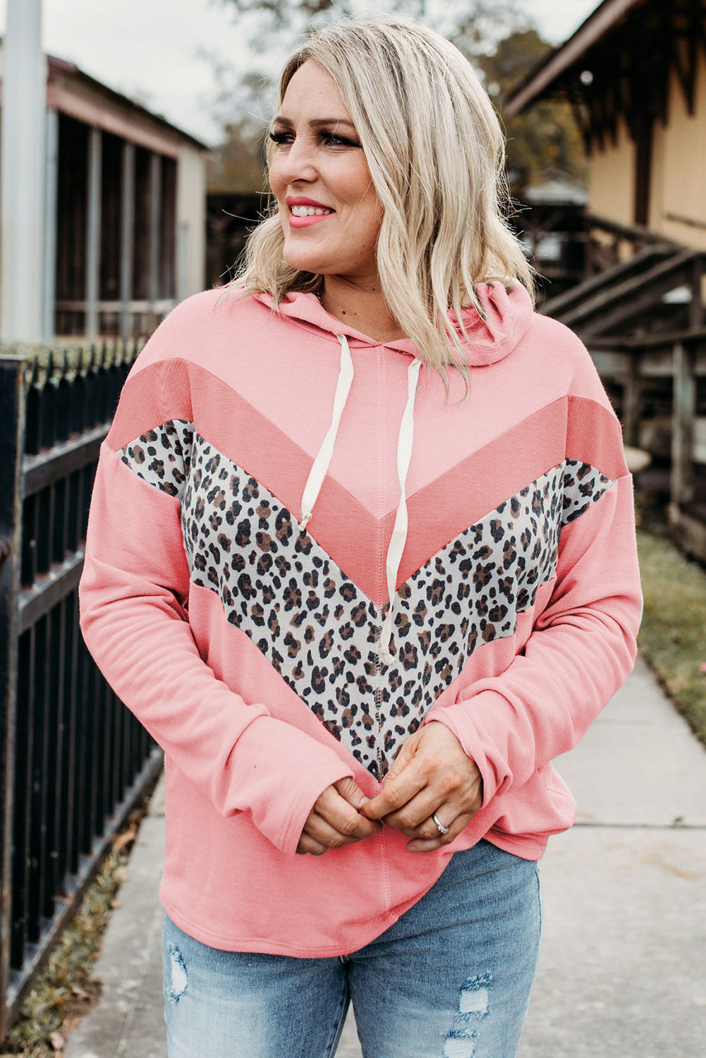 Leopard Chevron Casual Plus Size Hoodie *