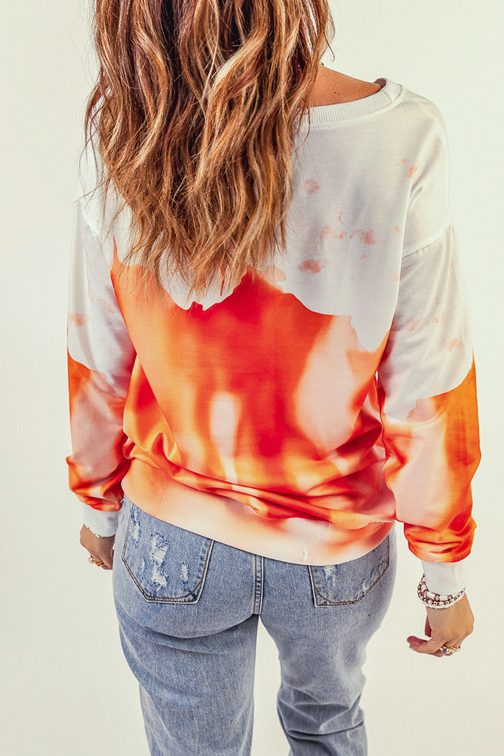 Orange and White Pullover Tie Dye Sweatshirt for Women *