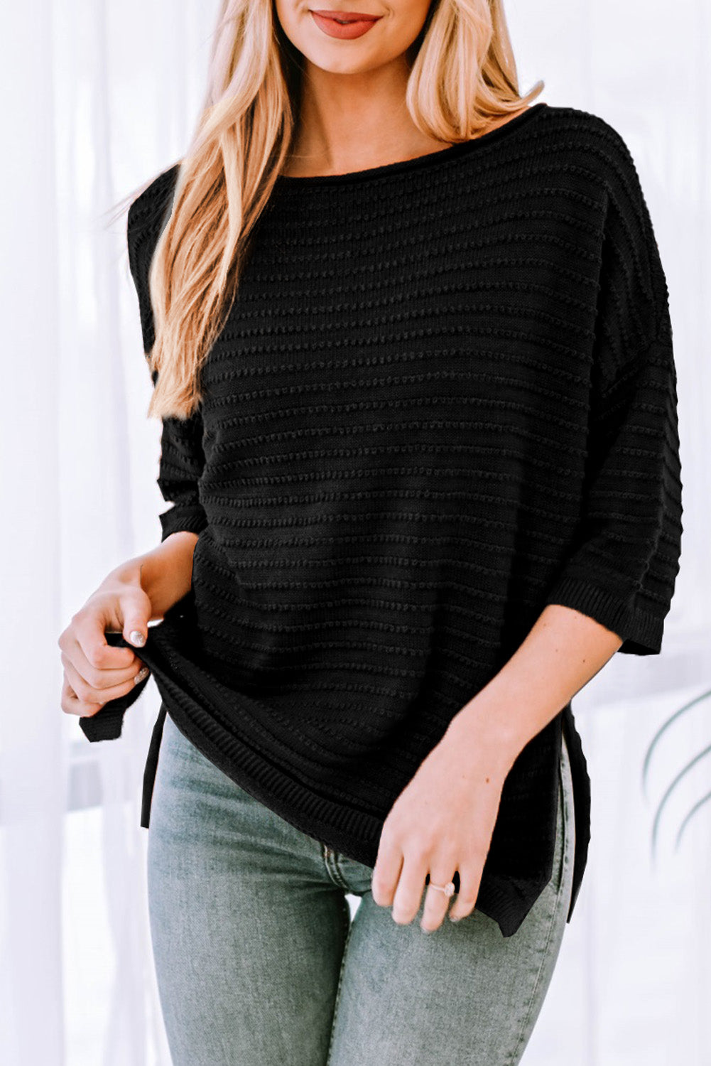 Casual Solid Rib-Knit Short Sleeve Top *