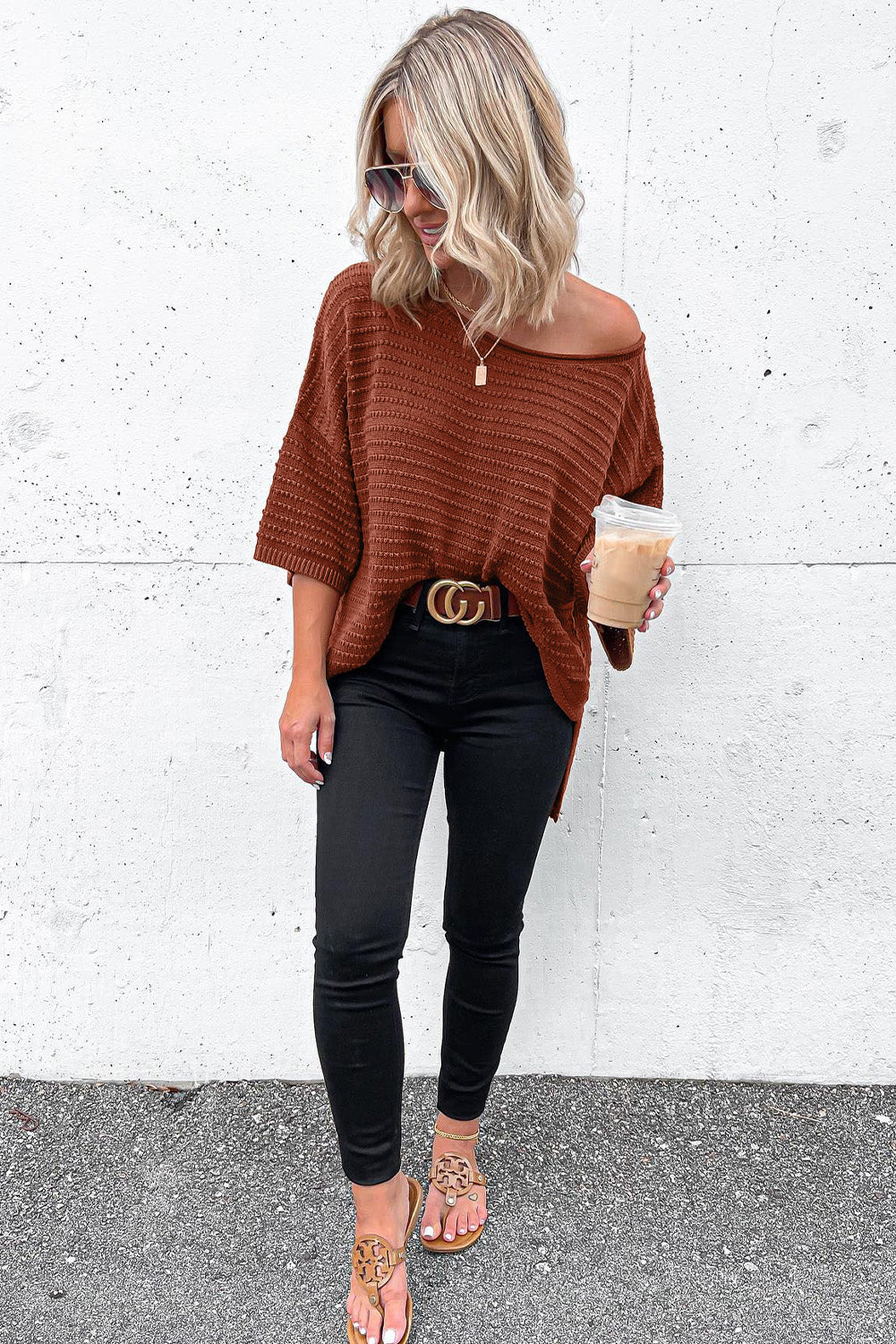 Casual Solid Rib-Knit Short Sleeve Top *