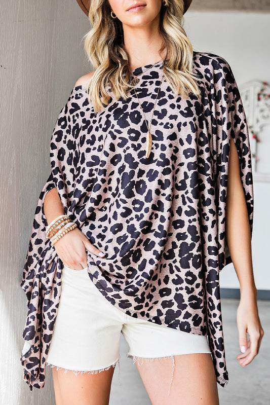 Cheetah Poncho Style Casual Oversized Tunic Top *