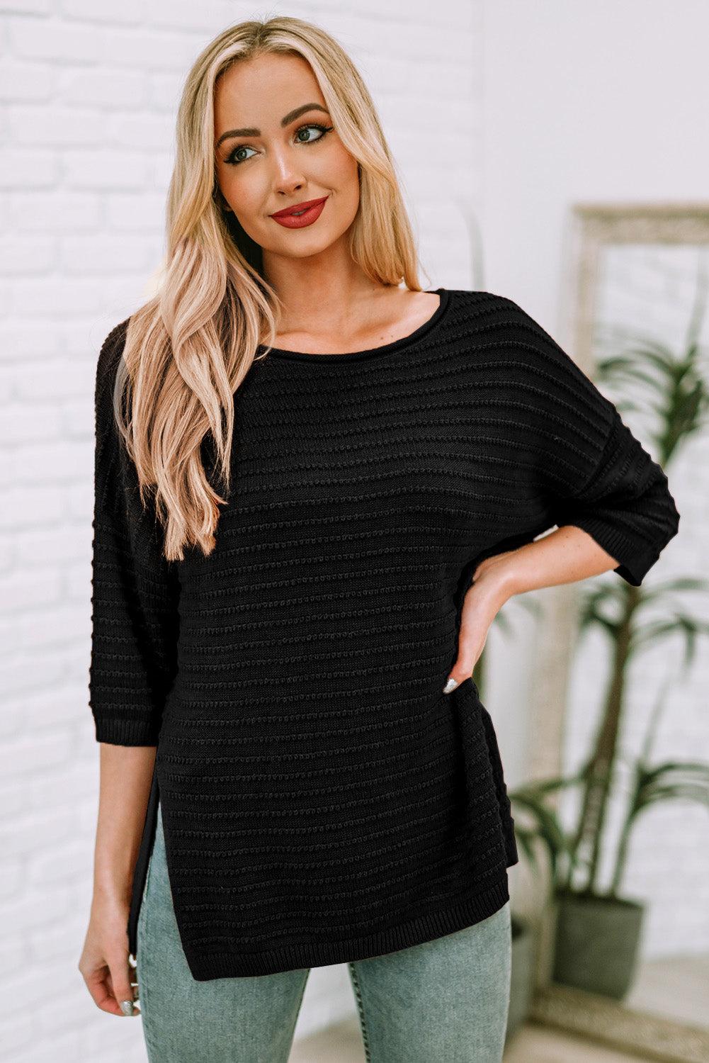 Casual Solid Rib-Knit Short Sleeve Top *