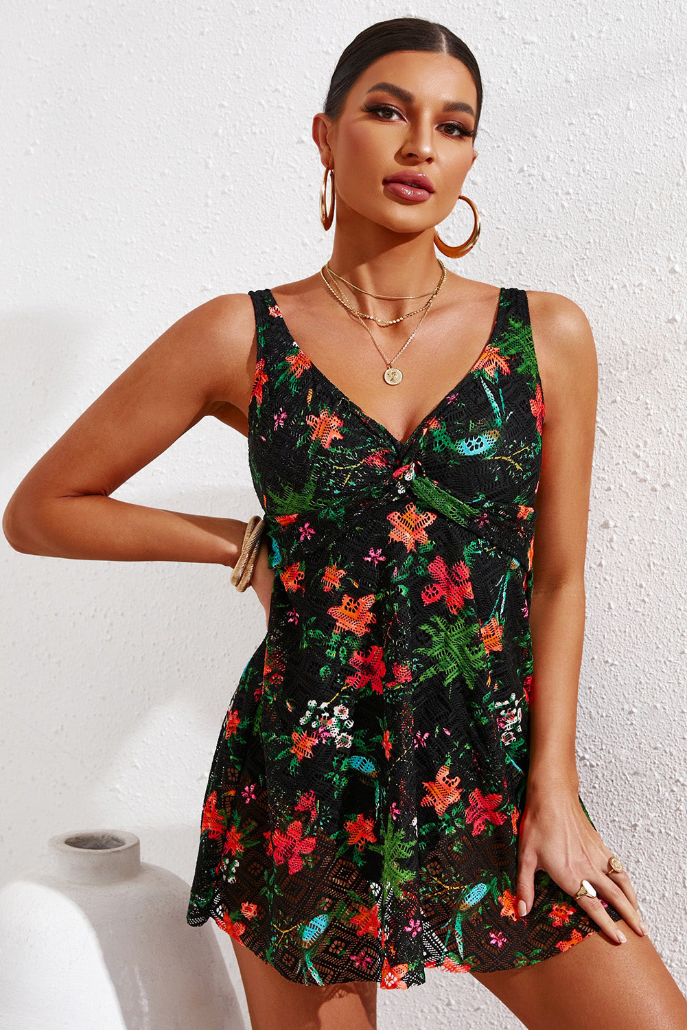 Curvy & Full Size Twist Front Sleeveless Swim Dress