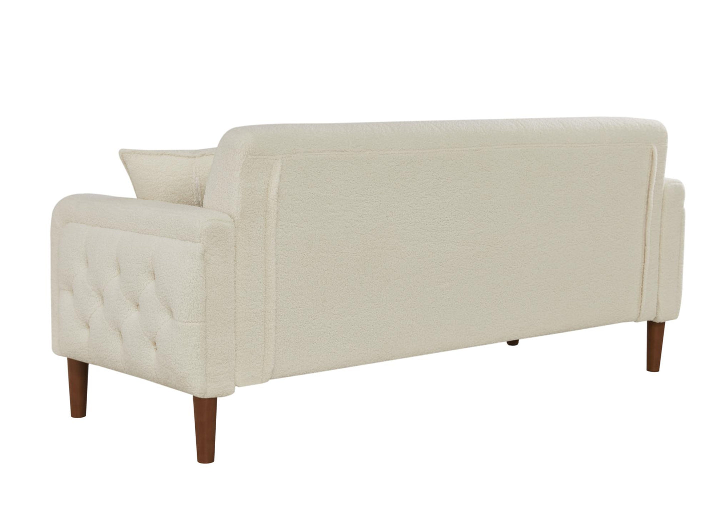 Modern Furniture Teddy Velvet Sofa 2 Pillows Beige Loveseat with Button Tufting