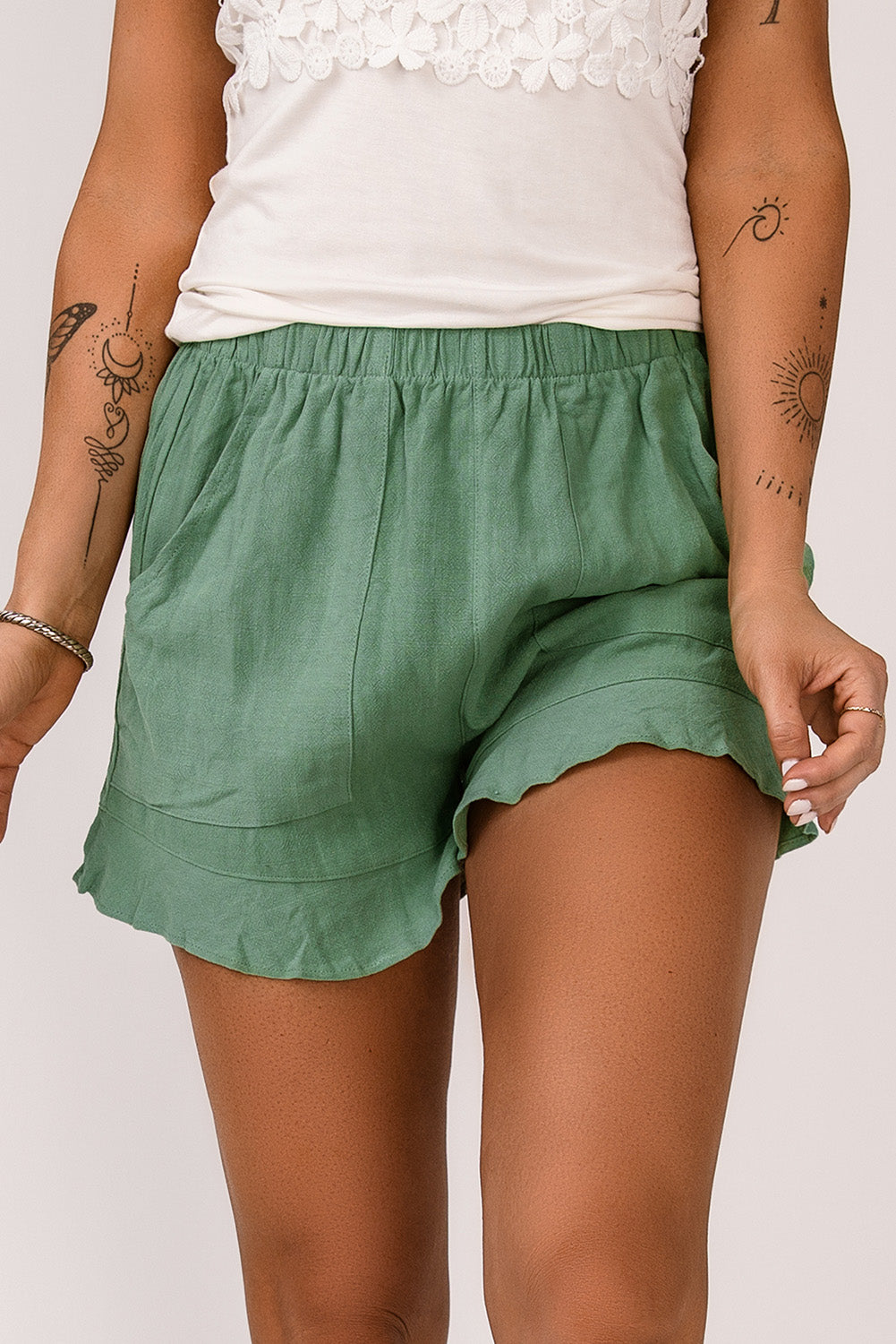 Casual High Waist Pocketed Ruffle Shorts *