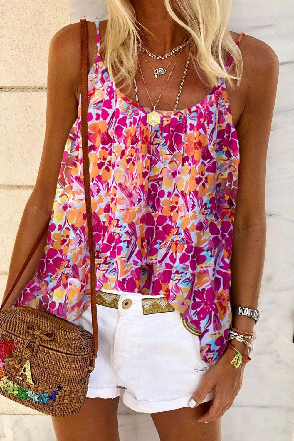 Floral Print Loose Fit Spaghetti Strap Tank Top *