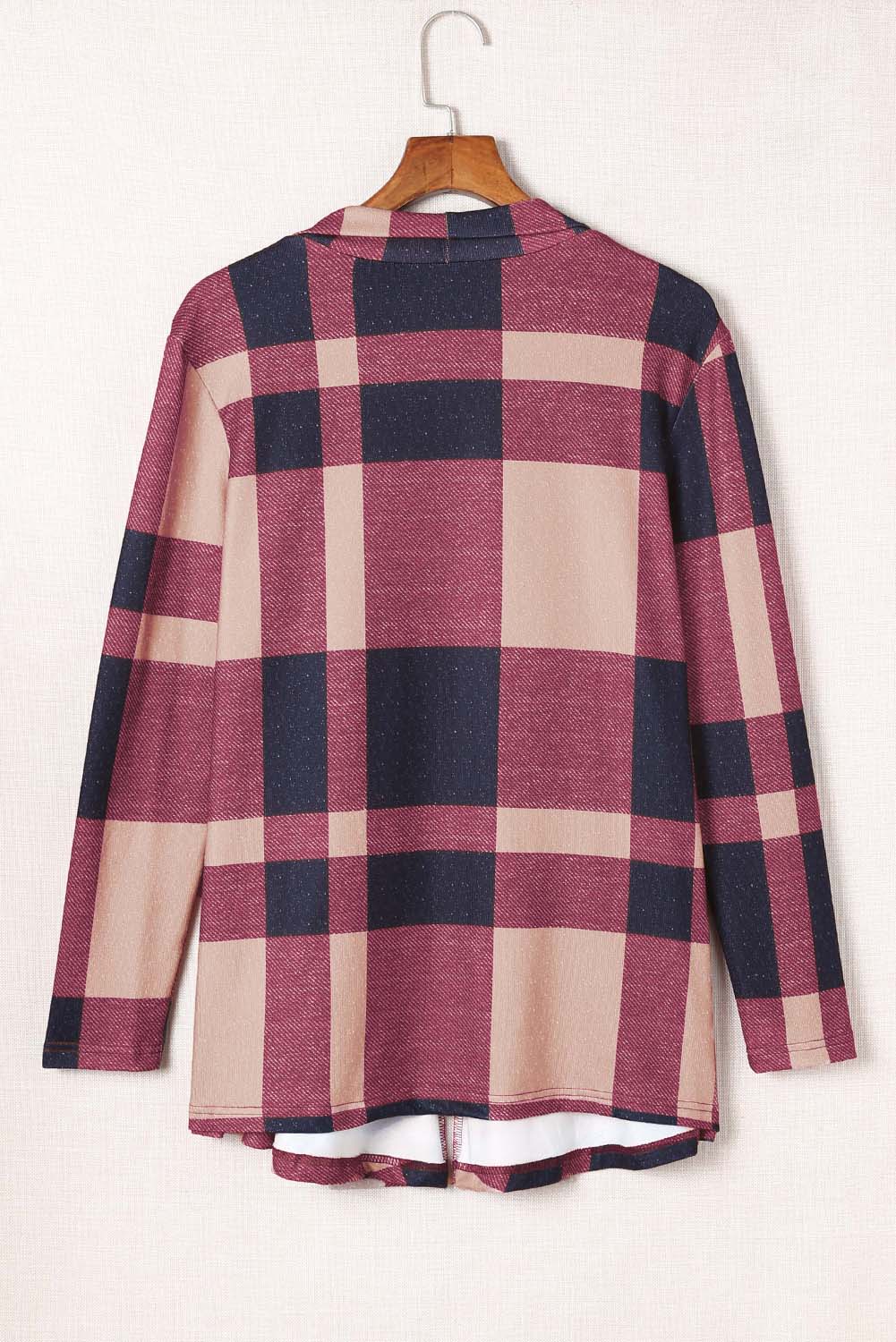 Plaid Casual Draped Open Front Cardigan *