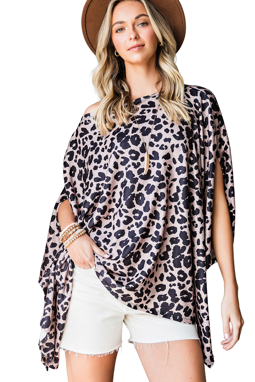 Cheetah Poncho Style Casual Oversized Tunic Top *