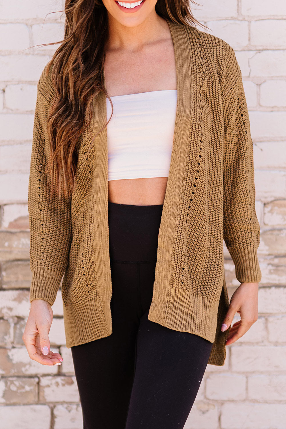 Khaki Fall Long Sleeve Long Cardigan Sweater *