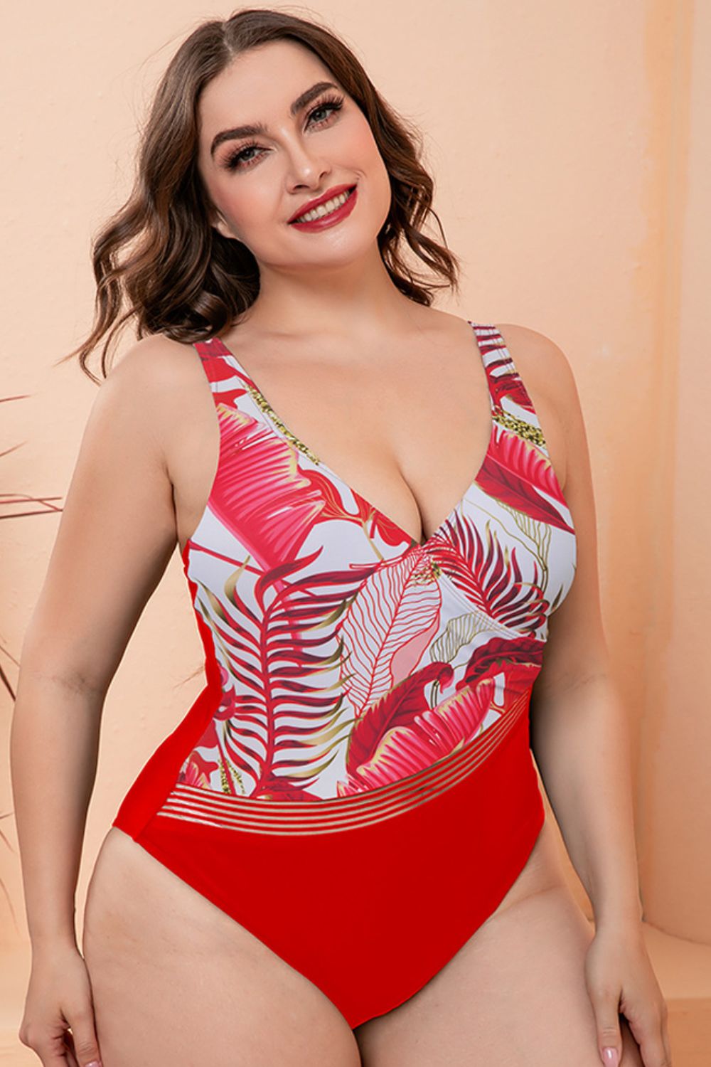 Curvy Two-Tone Plunge One-Piece Swimsuit