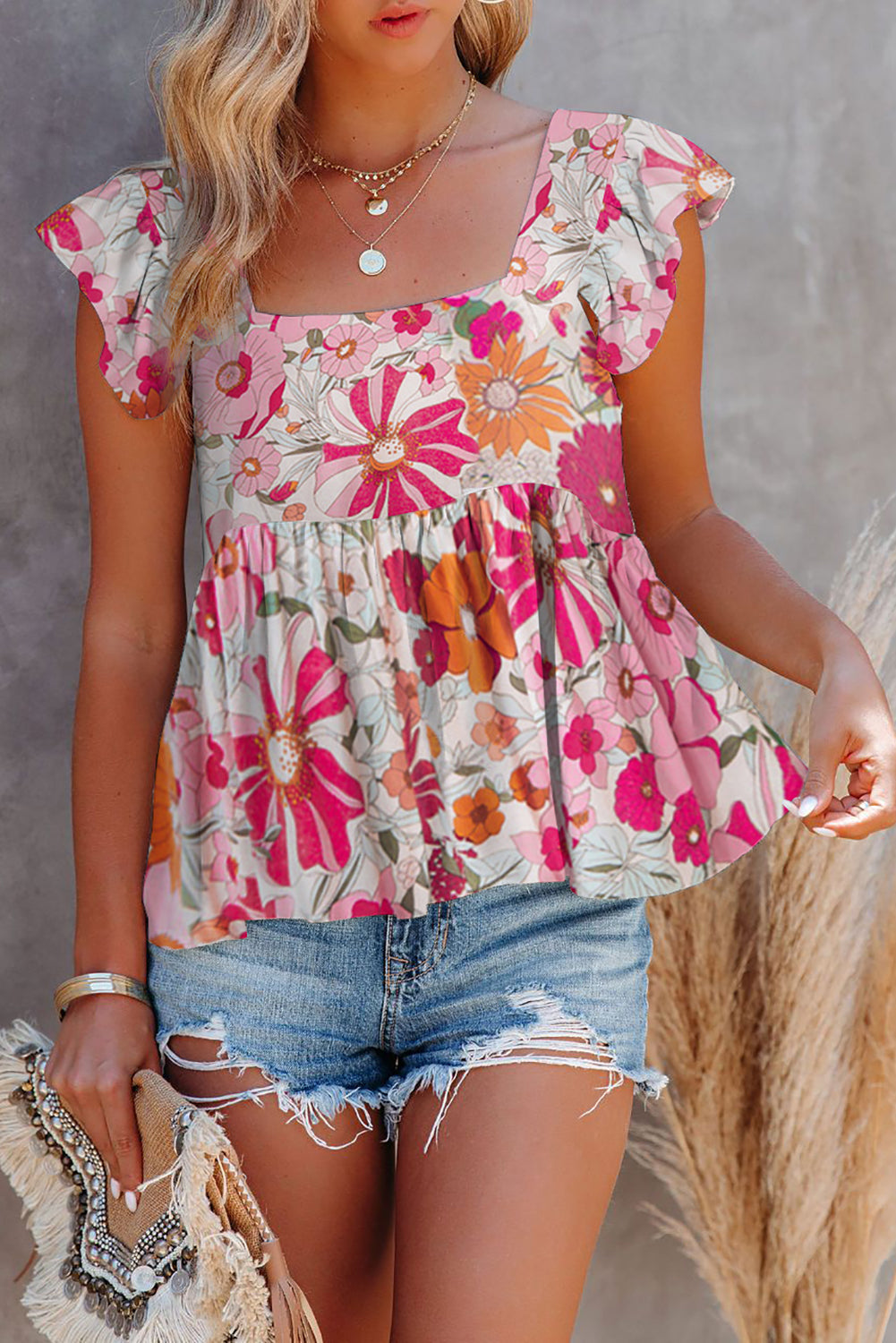 Multicolor Floral Print Flowy Flutter Sleeveless Shirt