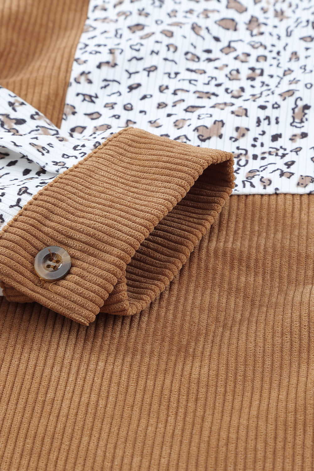 Leopard Patchwork Corduroy Buttoned Shirt Jacket *