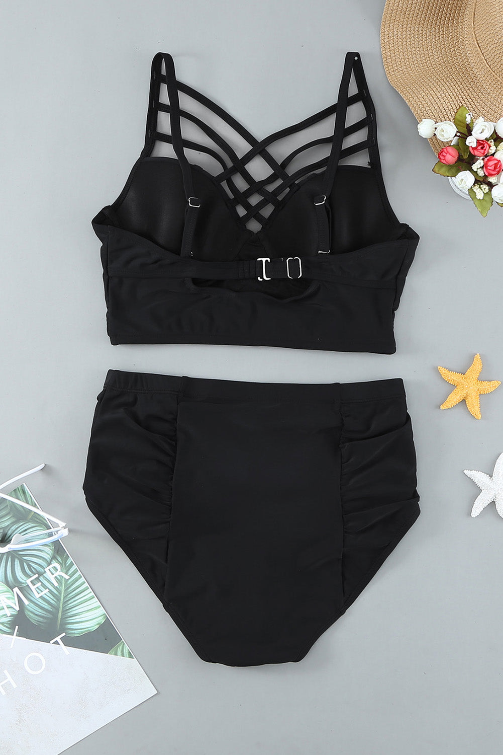 Strappy Neck Detail High Waist Swimsuit *