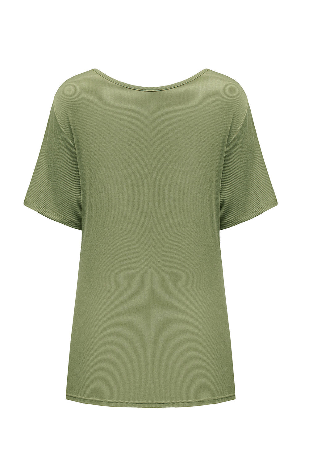 Army Green Casual Crisscross Ribbed Knit  Plus Size Tee *