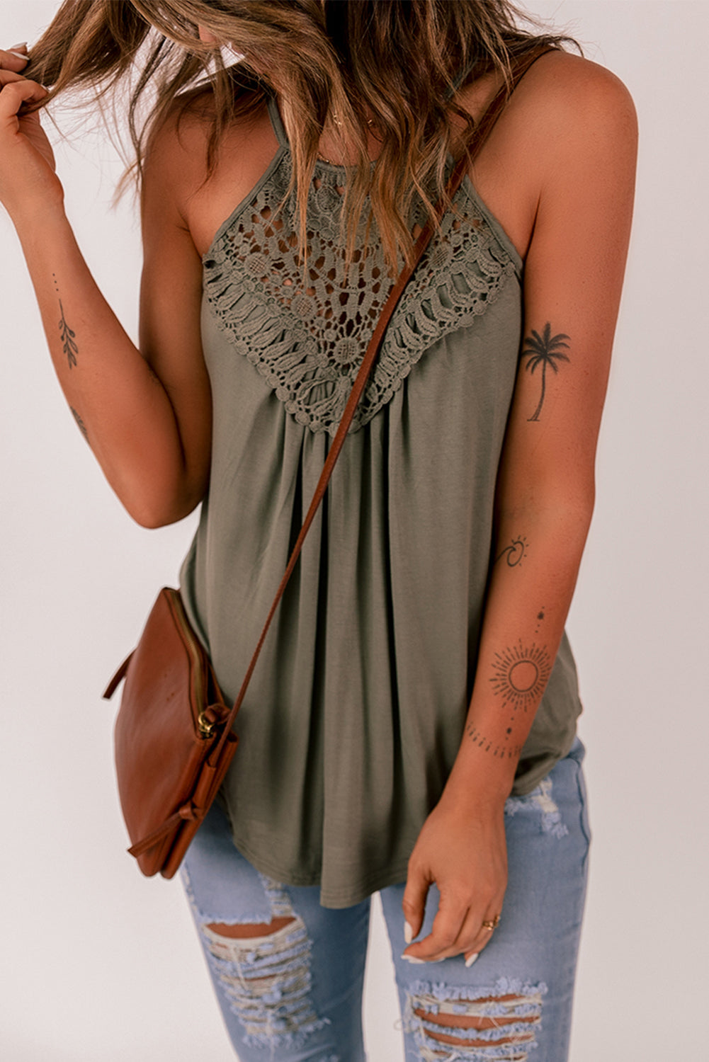 Casual Crochet Lace Detail Halter Top *