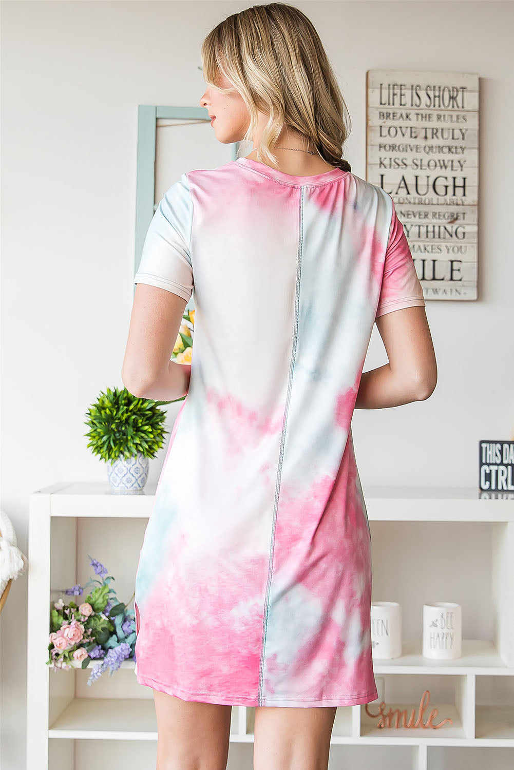 Multicolor Tie Dye Casual Short Sleeve T Shirt Dress *