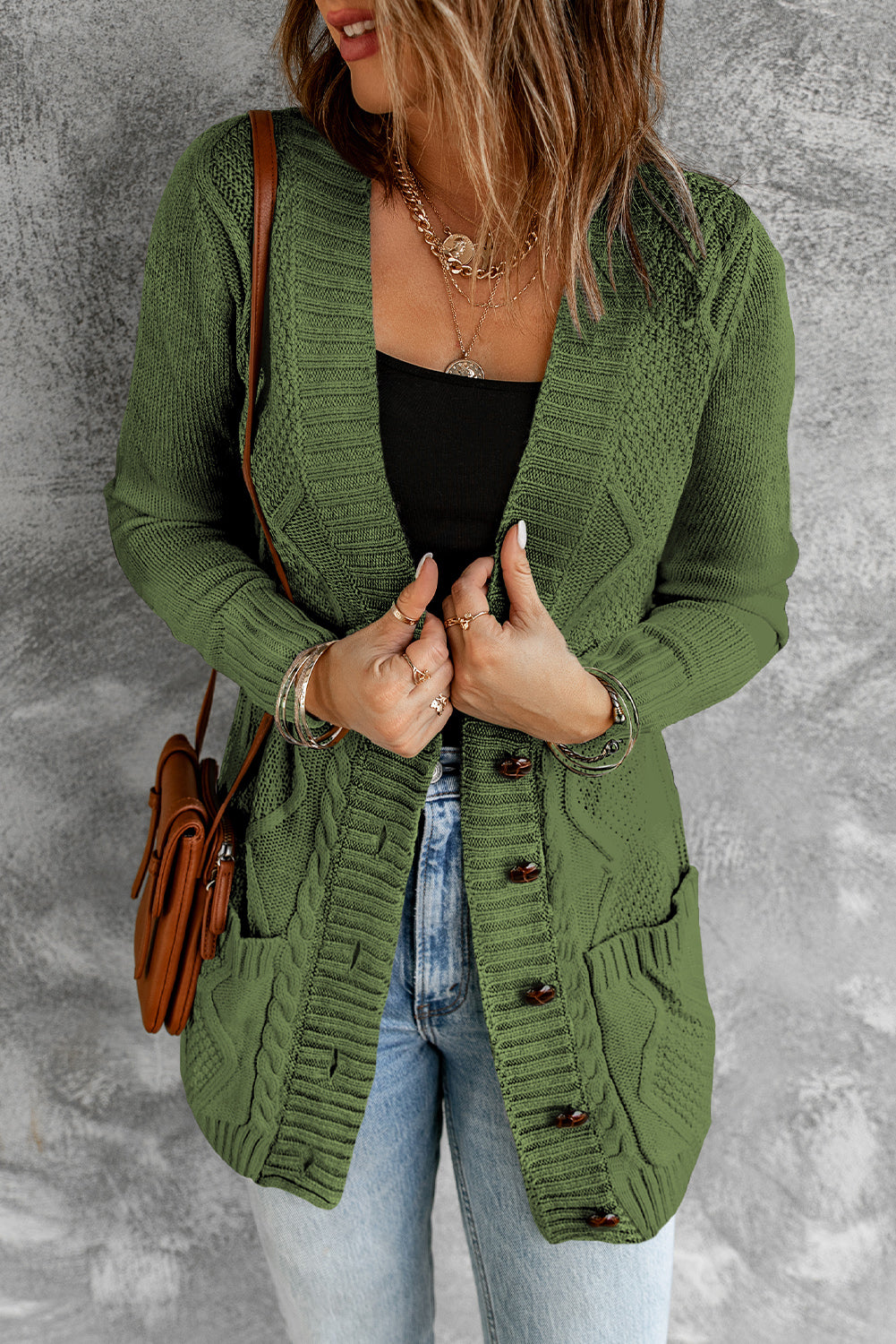 Color Block Button Up Closure Knitted Cardigan with Pocket *