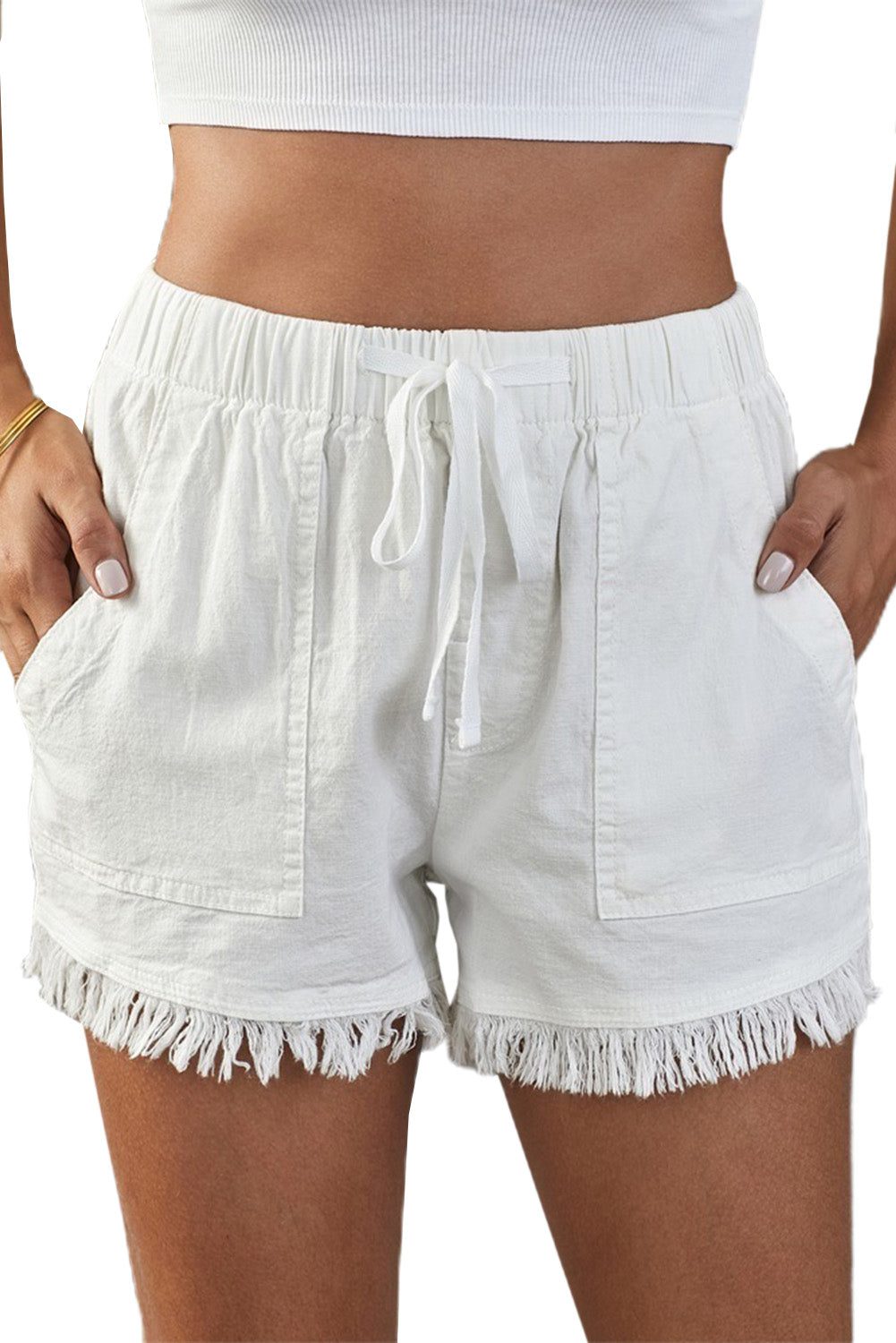 Casual Frayed Pocketed Denim Shorts *