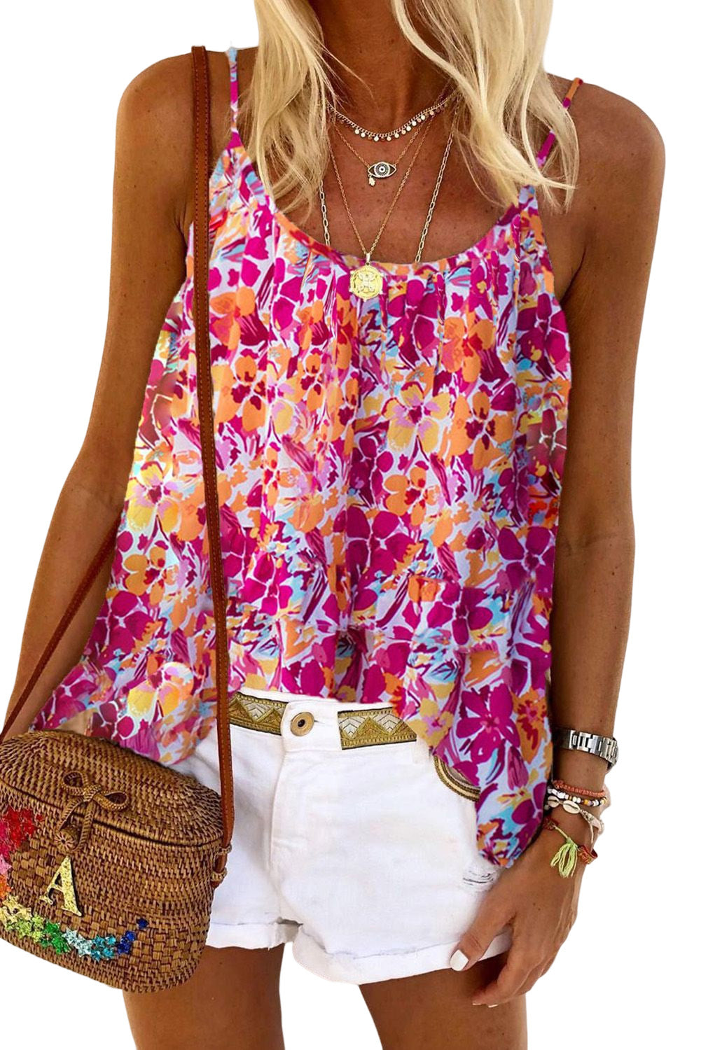 Floral Print Loose Fit Spaghetti Strap Tank Top *