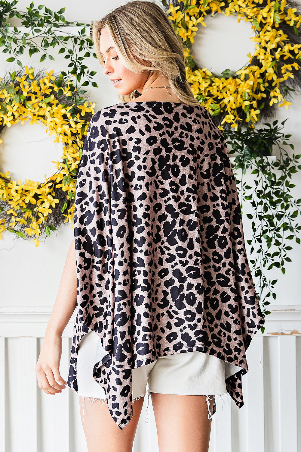 Cheetah Poncho Style Casual Oversized Tunic Top *