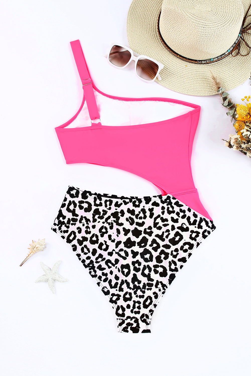 Leopard Patchwork Asymmetric One Piece Swimsuit *