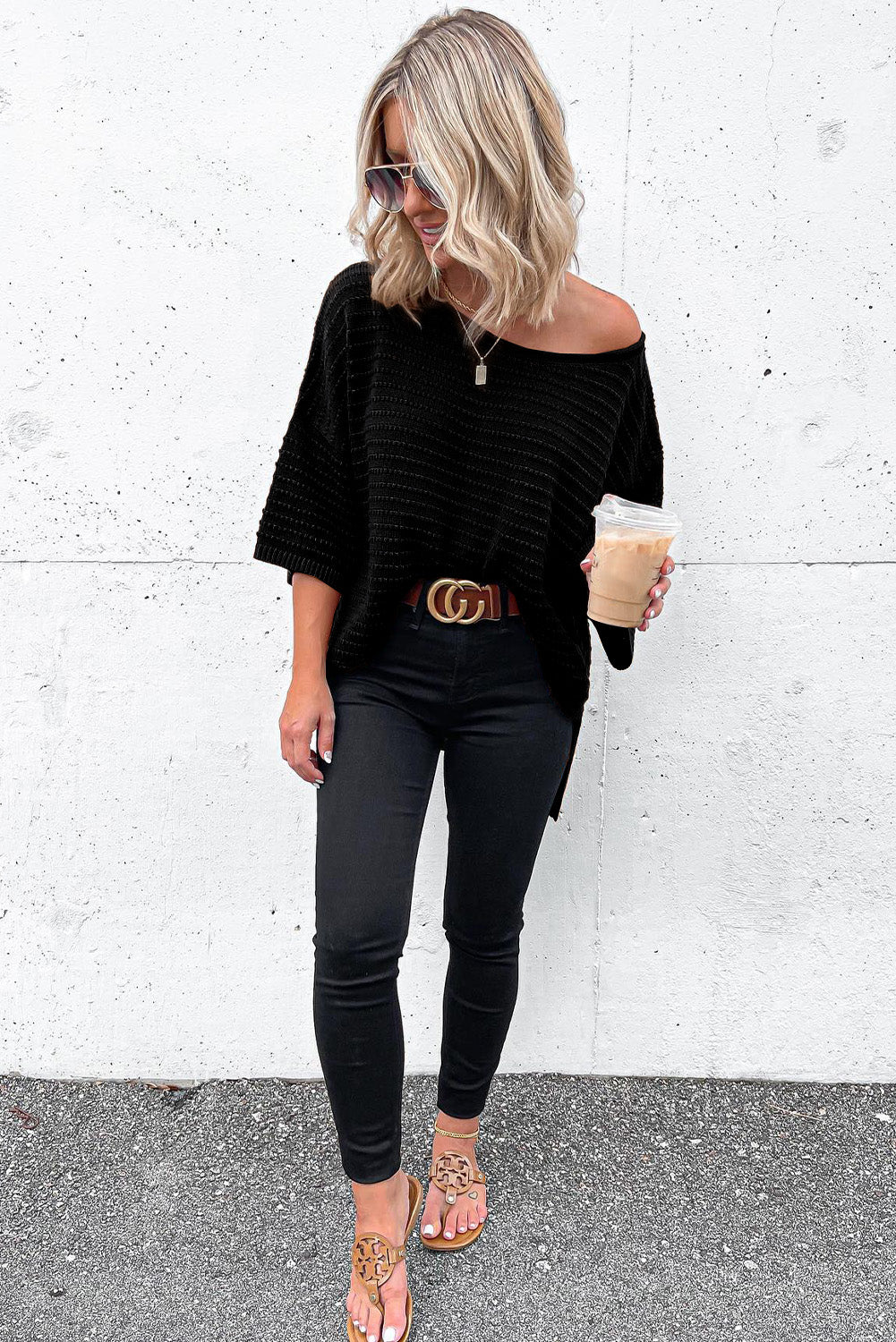 Casual Solid Rib-Knit Short Sleeve Top *