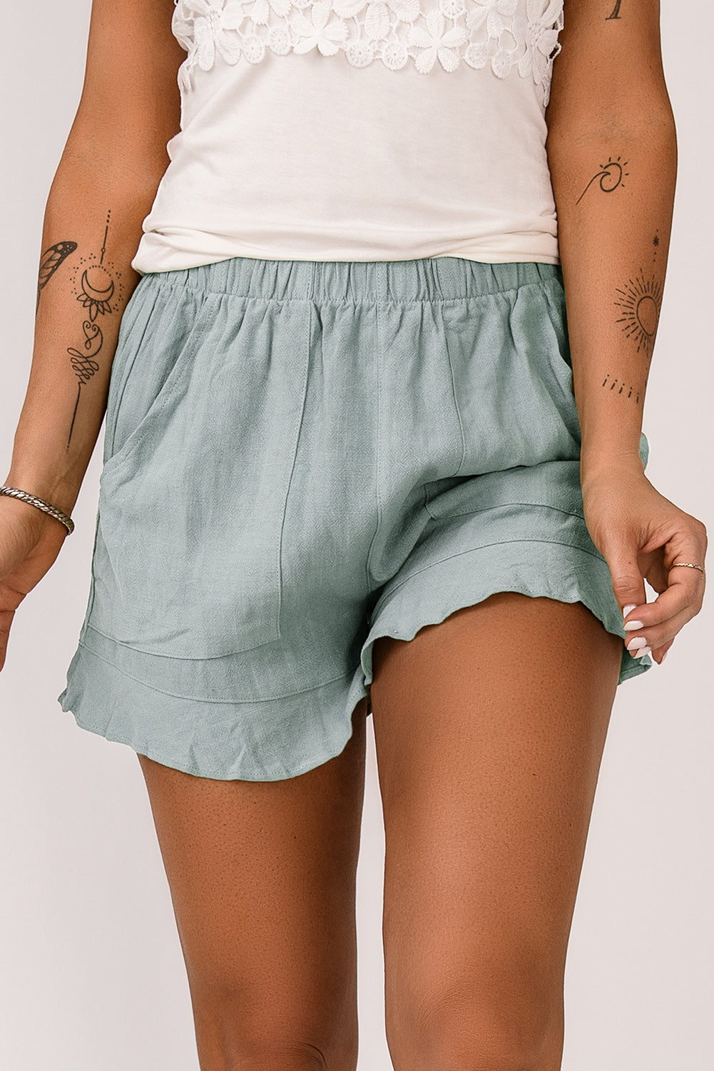 Casual Pocketed Ruffle High Waisted Shorts *