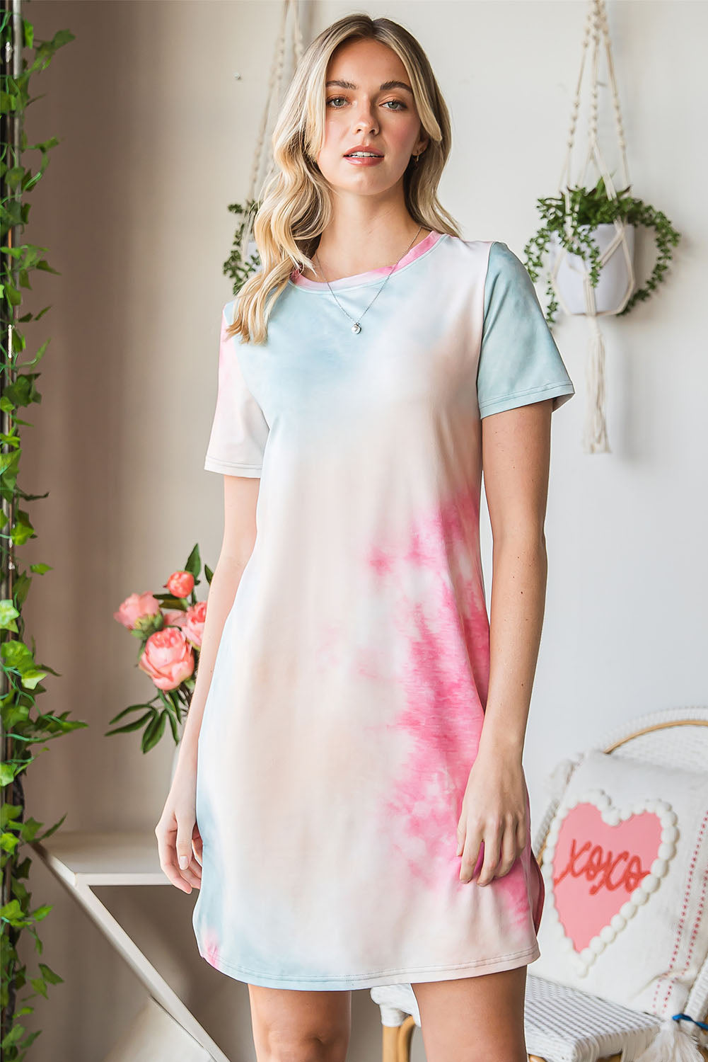 Multicolor Tie Dye Casual Short Sleeve T Shirt Dress *