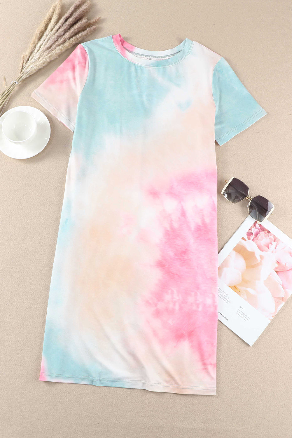 Multicolor Tie Dye Casual Short Sleeve T Shirt Dress *