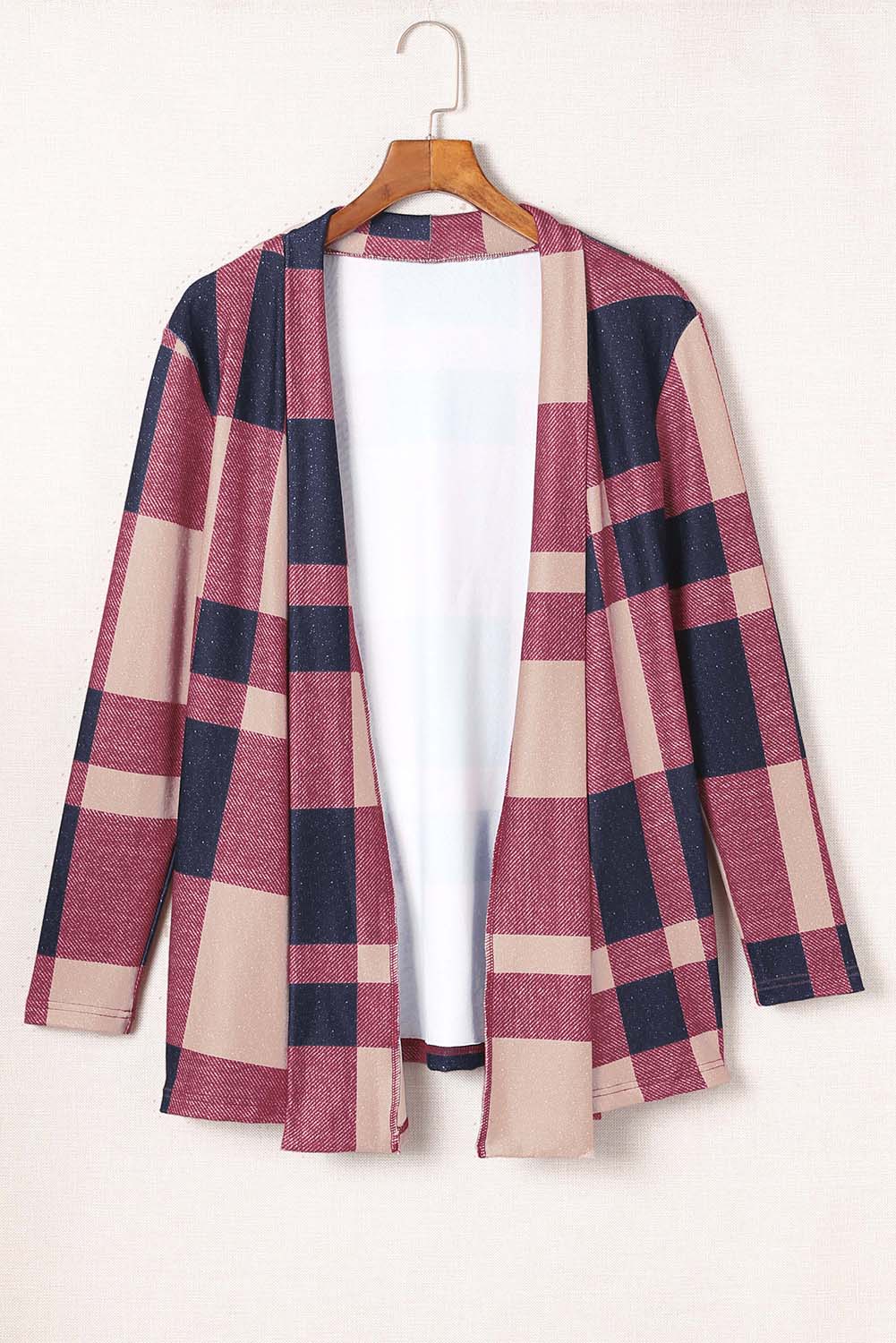 Plaid Casual Draped Open Front Cardigan *