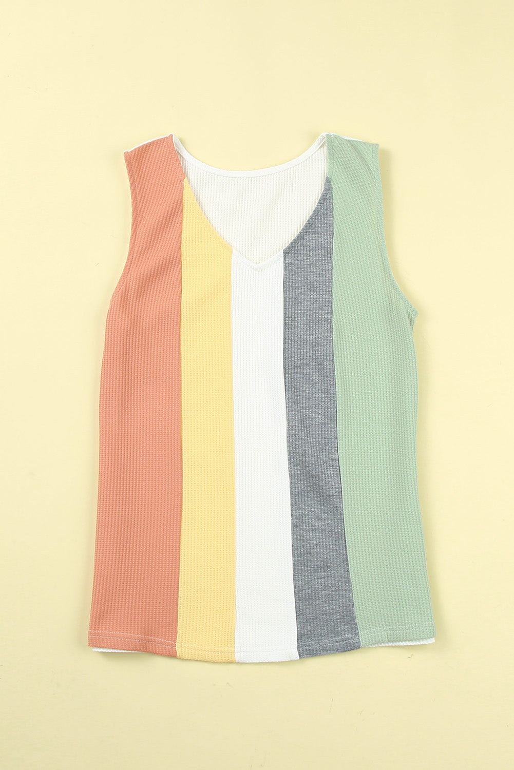 Multicolor Color Block Casual V Neck Waffle Knit Tank Top *