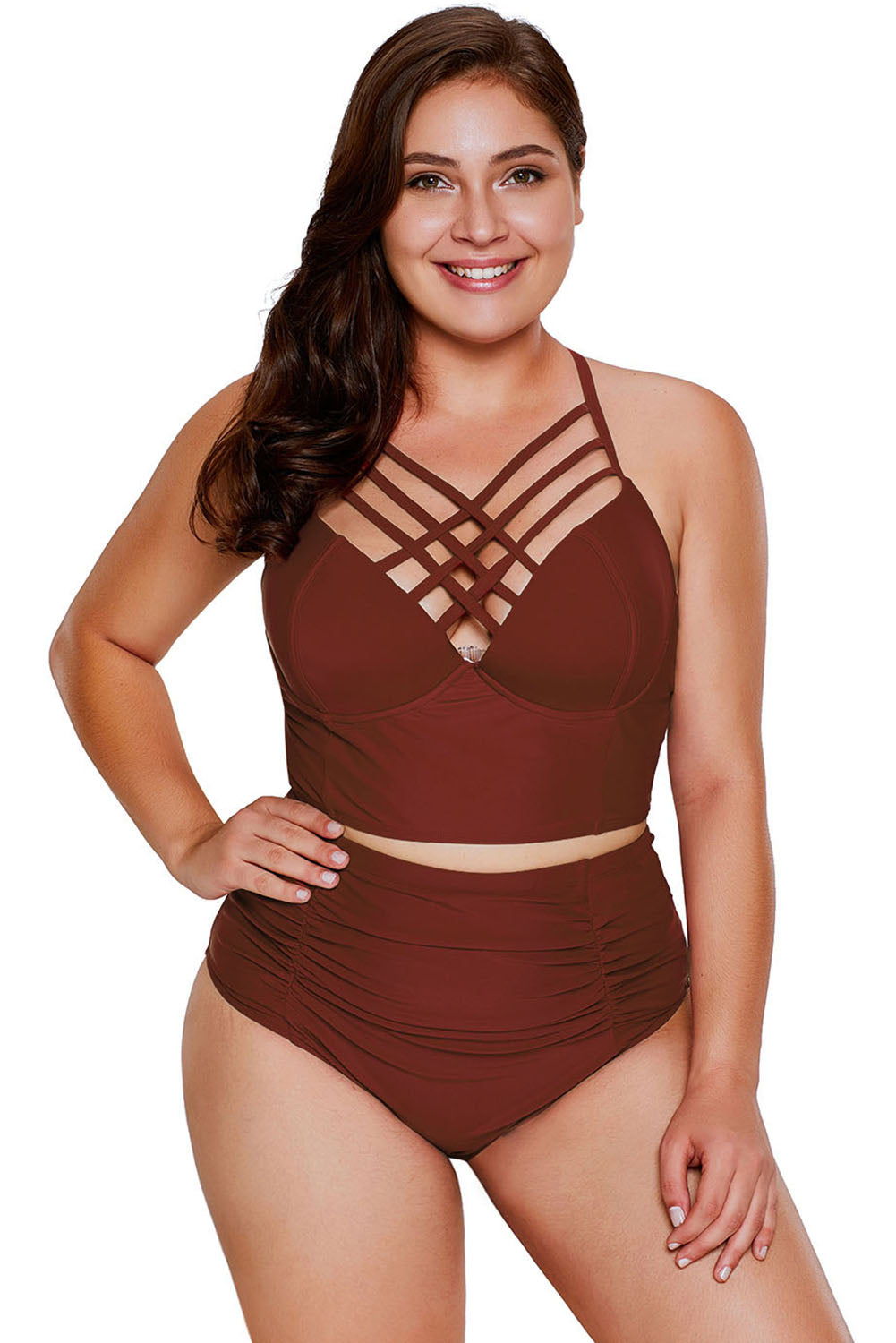 Strappy Neck Detail High Waist Swimsuit *