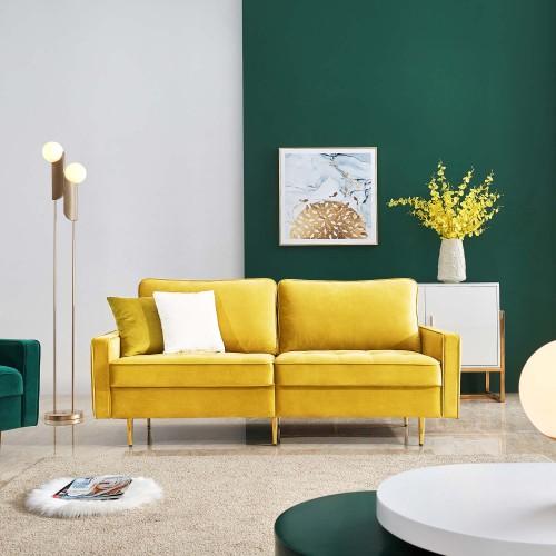 Modern Velvet fabric sofa 71" - Yellow